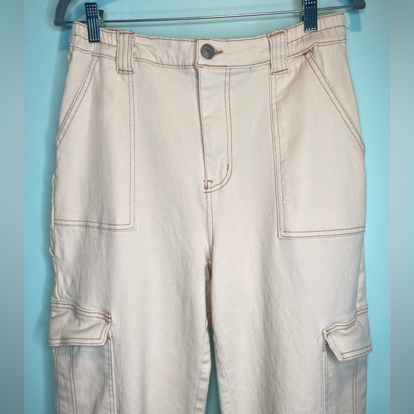 Madden NYC Cargo Pants Women XL Off White Elastic Waist High Rise - Picture 3 of 9